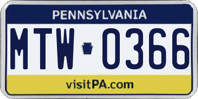 PA license plate MTW0366