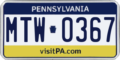 PA license plate MTW0367