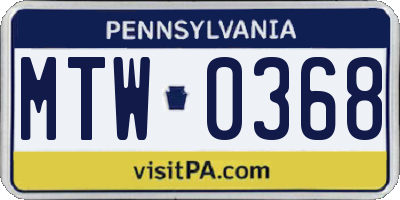 PA license plate MTW0368