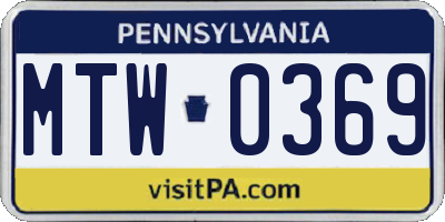 PA license plate MTW0369