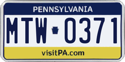 PA license plate MTW0371