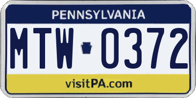 PA license plate MTW0372