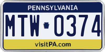 PA license plate MTW0374