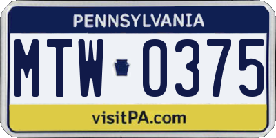 PA license plate MTW0375