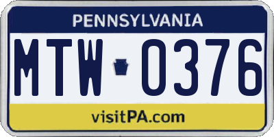 PA license plate MTW0376