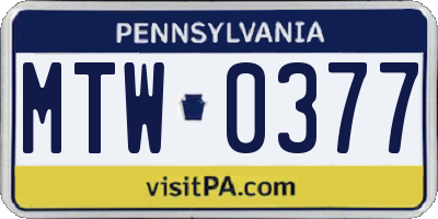 PA license plate MTW0377