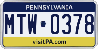 PA license plate MTW0378