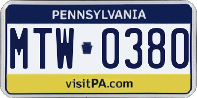PA license plate MTW0380