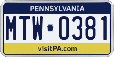 PA license plate MTW0381