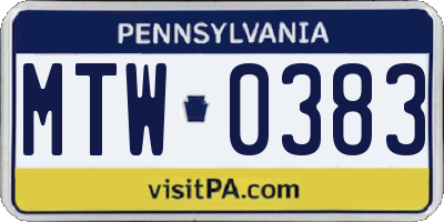 PA license plate MTW0383