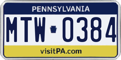 PA license plate MTW0384