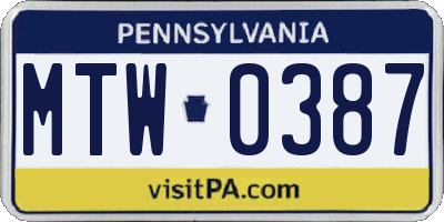 PA license plate MTW0387