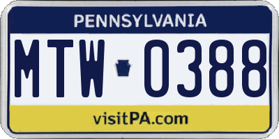 PA license plate MTW0388