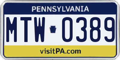 PA license plate MTW0389