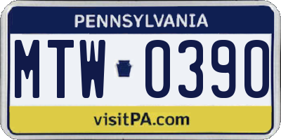 PA license plate MTW0390