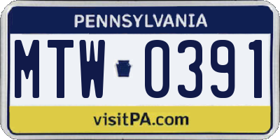 PA license plate MTW0391