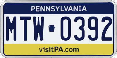 PA license plate MTW0392