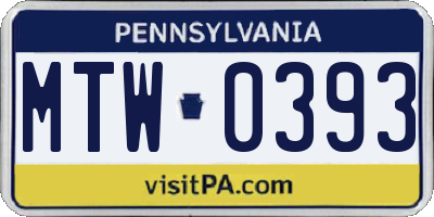 PA license plate MTW0393