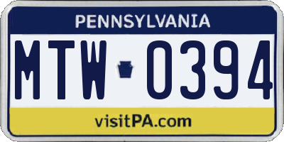 PA license plate MTW0394