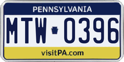 PA license plate MTW0396