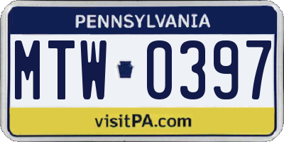 PA license plate MTW0397