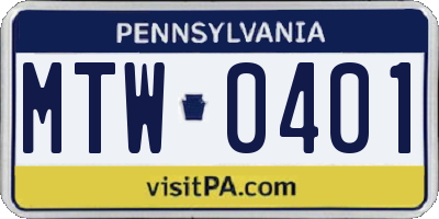 PA license plate MTW0401