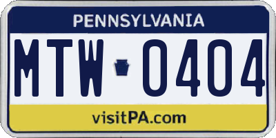 PA license plate MTW0404