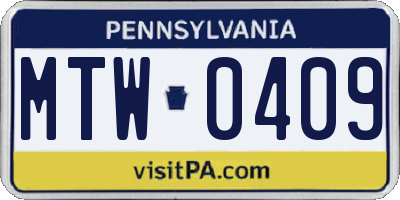 PA license plate MTW0409
