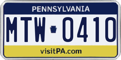 PA license plate MTW0410