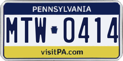PA license plate MTW0414