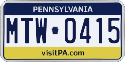 PA license plate MTW0415