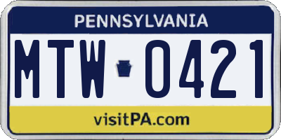 PA license plate MTW0421