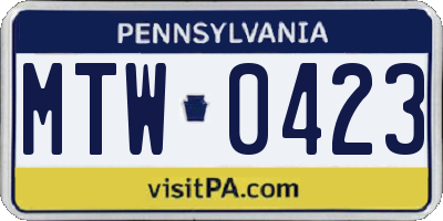 PA license plate MTW0423