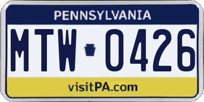PA license plate MTW0426