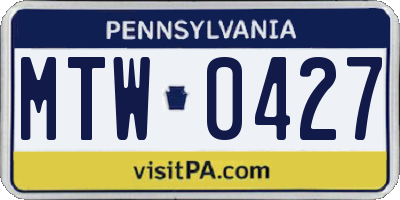 PA license plate MTW0427