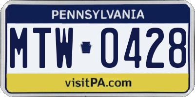 PA license plate MTW0428