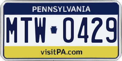 PA license plate MTW0429