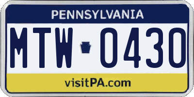PA license plate MTW0430