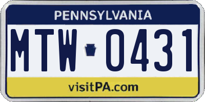 PA license plate MTW0431