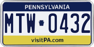 PA license plate MTW0432