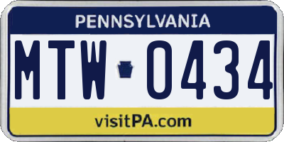 PA license plate MTW0434