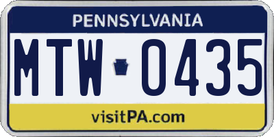PA license plate MTW0435