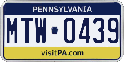 PA license plate MTW0439