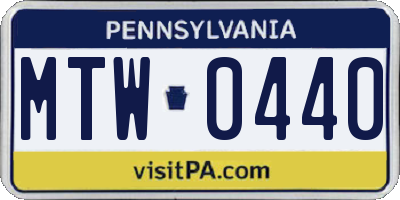 PA license plate MTW0440