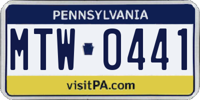 PA license plate MTW0441