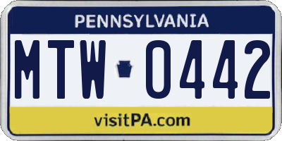PA license plate MTW0442
