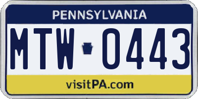 PA license plate MTW0443