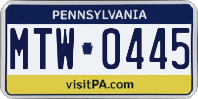 PA license plate MTW0445