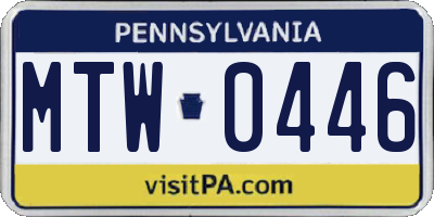 PA license plate MTW0446