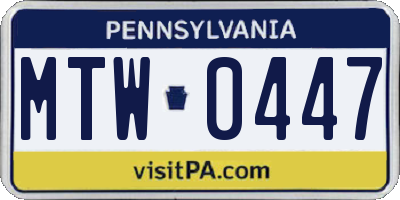 PA license plate MTW0447
